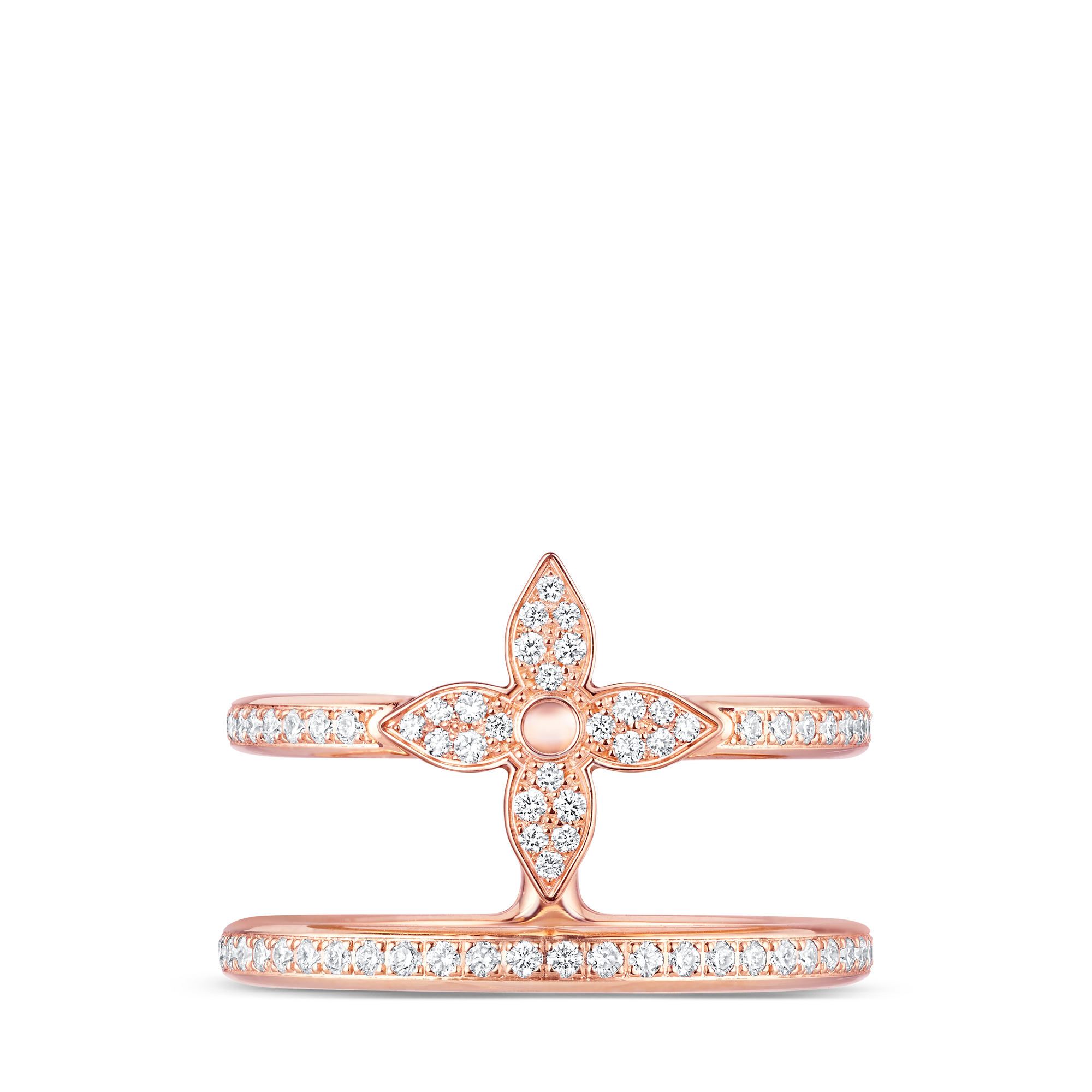 Idylle Blossom Two-Row Ring, Pink Gold And Diamonds